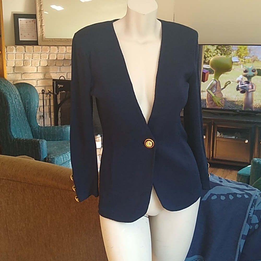 St. John Knit Classic Navy Blue Blazer SZ P.